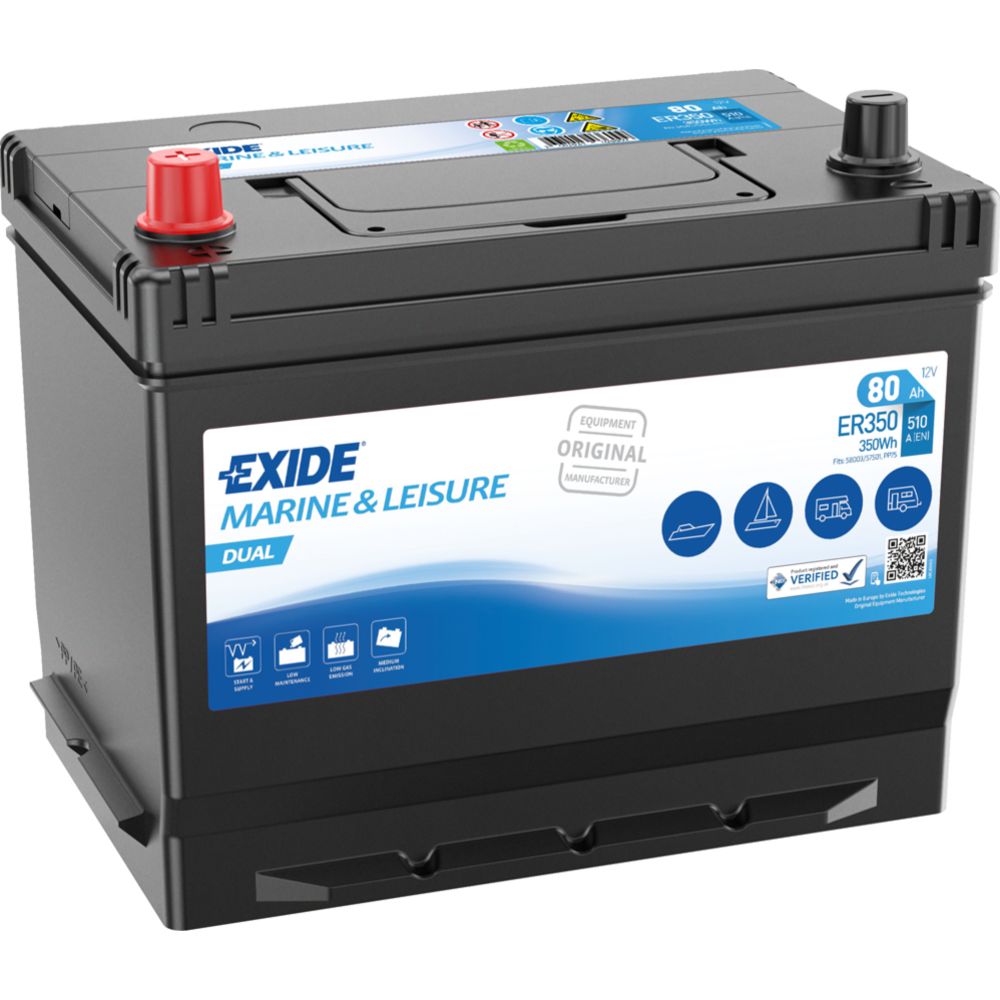 Exide Dual ER350 80 Ah/510 A batteri 270 x 175 x 225 mm +-