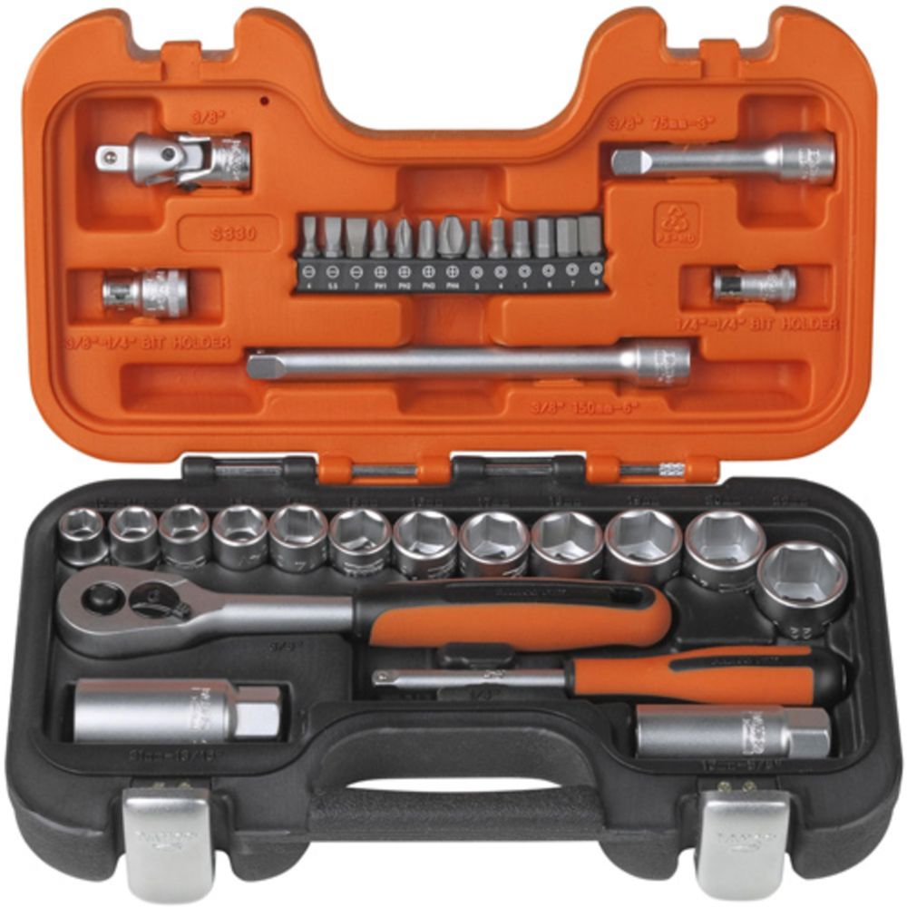 Bahco S330 33-osaline padrunikomplekt, 3/8", 10—22 mm