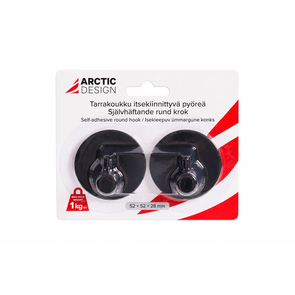 Arctic Design itsekiinnittyvä tarrakoukku pyöreä 52mm 2kpl musta