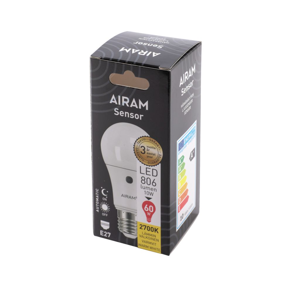 Airam LED pallolamppu E27 10W 2700 K 806 lm hämäräkytkimellä