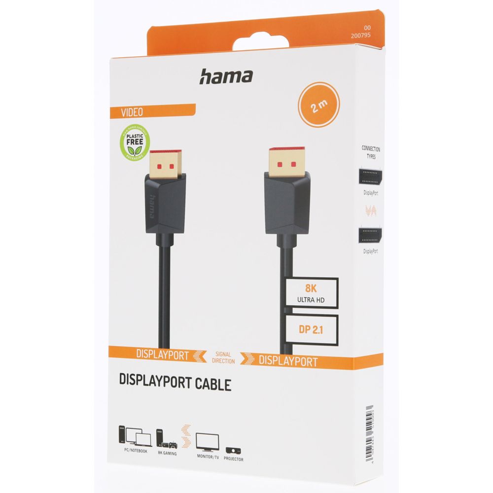 Hama videokaapeli, DisplayPort uros - DisplayPort uros, DP 2.1, UHBR10, 8K, 2,0 m