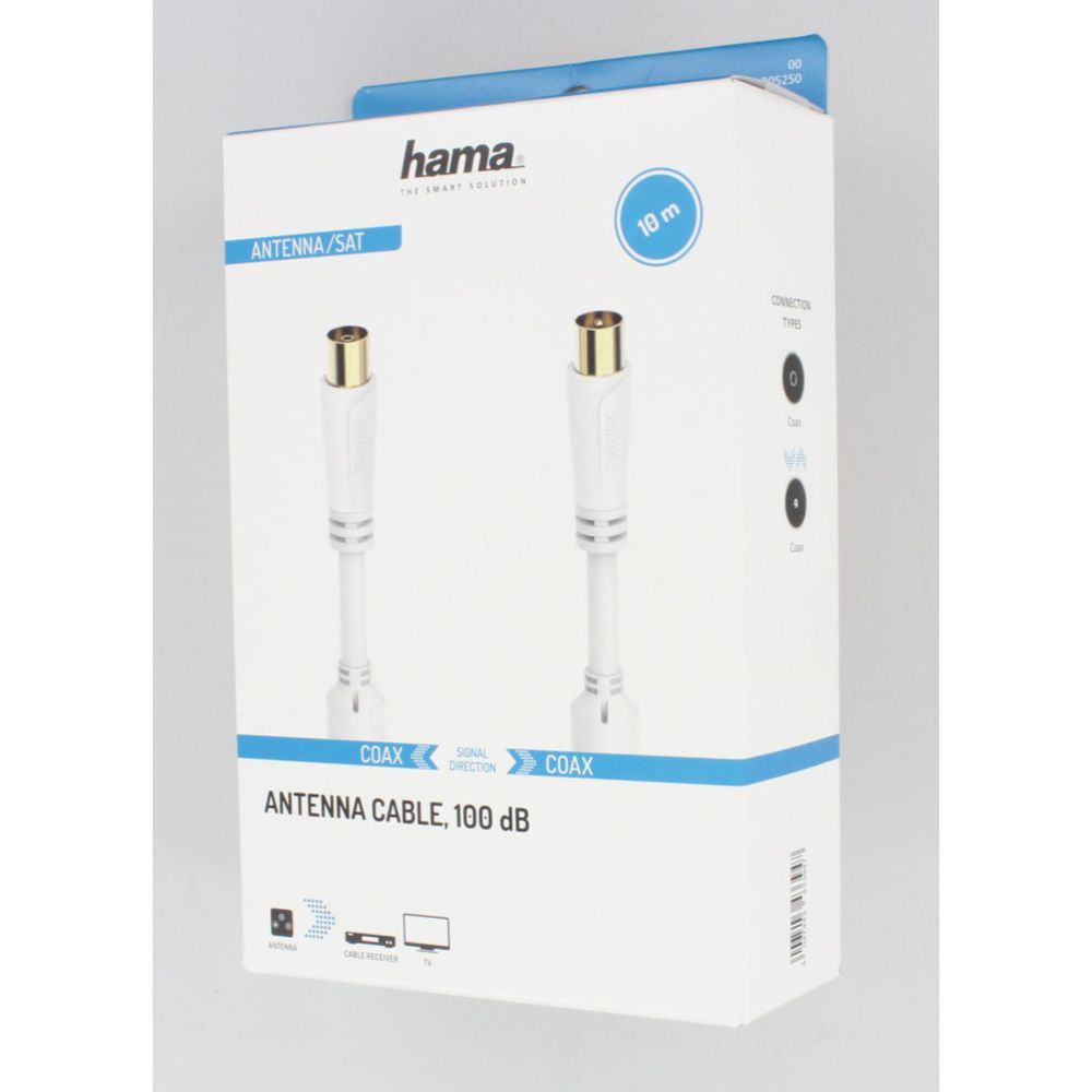 Hama antennikaabel, Coax isane - Coax emane 10,0 m, 100 dB valge