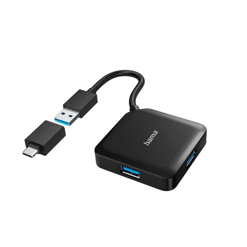 Hama USB-hubi, 4-porttinen, USB-A + USB-C adapteri, USB 3.2 Gen 1, 5 Gbit/s