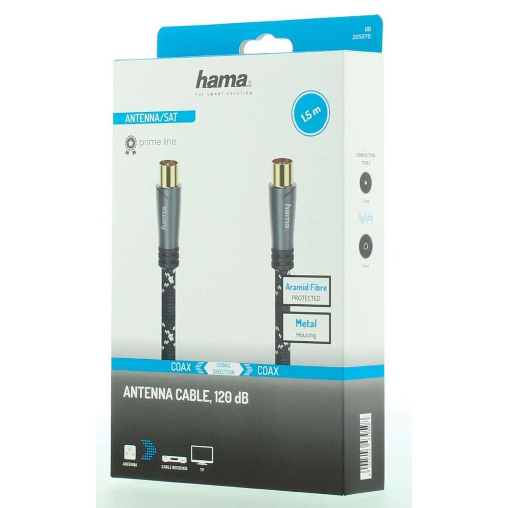 Hama Antennikaapeli, Coax uros - Coax naaras, 1,5 m, 120 dB, musta
