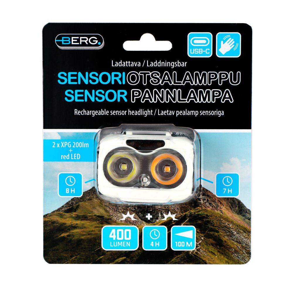 Berg Hybrid XPG LED-pannlampa med sensor uppladdningsbar 400 lm 100 m