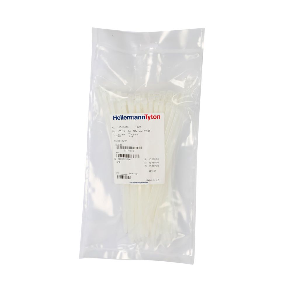 HellermannTyton plastvits, 200 x 4,6, valge, 100 tk