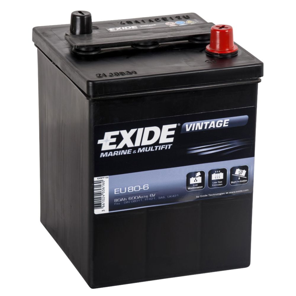 Exide Vintage käivitusaku, 6 V, 80 Ah, 16 x 17 x 22 cm
