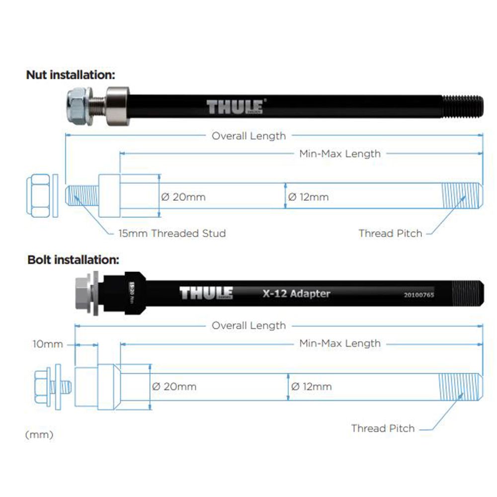 Thule genomgående axel M12 x 1.75 167–180 mm