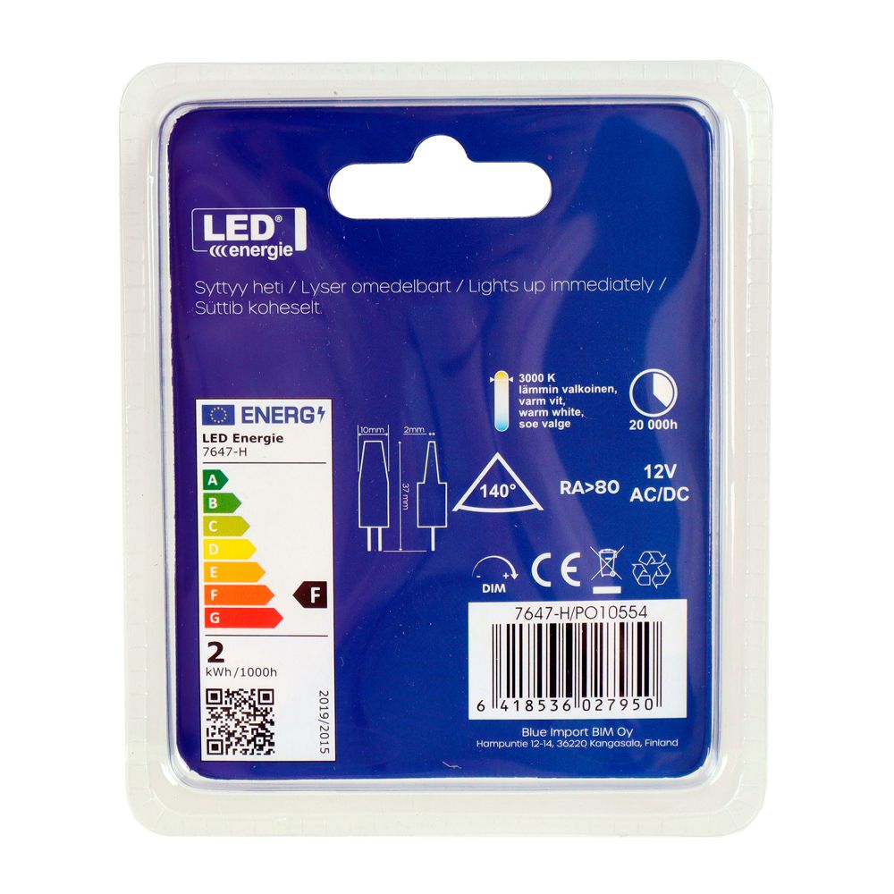 LED 12V polttimokupu G4 1,8 W 3200K 200 lm 2 kpl