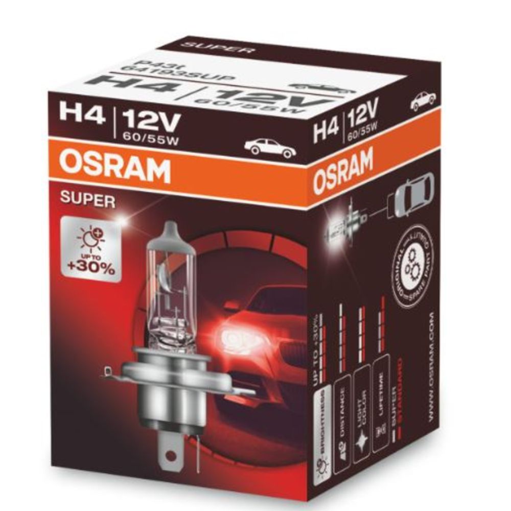 Osram Super H4 autopirn +30% 12 V 60/55 W