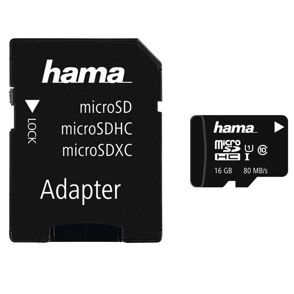 Hama microSDHC minneskort 16 GB Class 10 UHS-I 80 MB/s + adapter