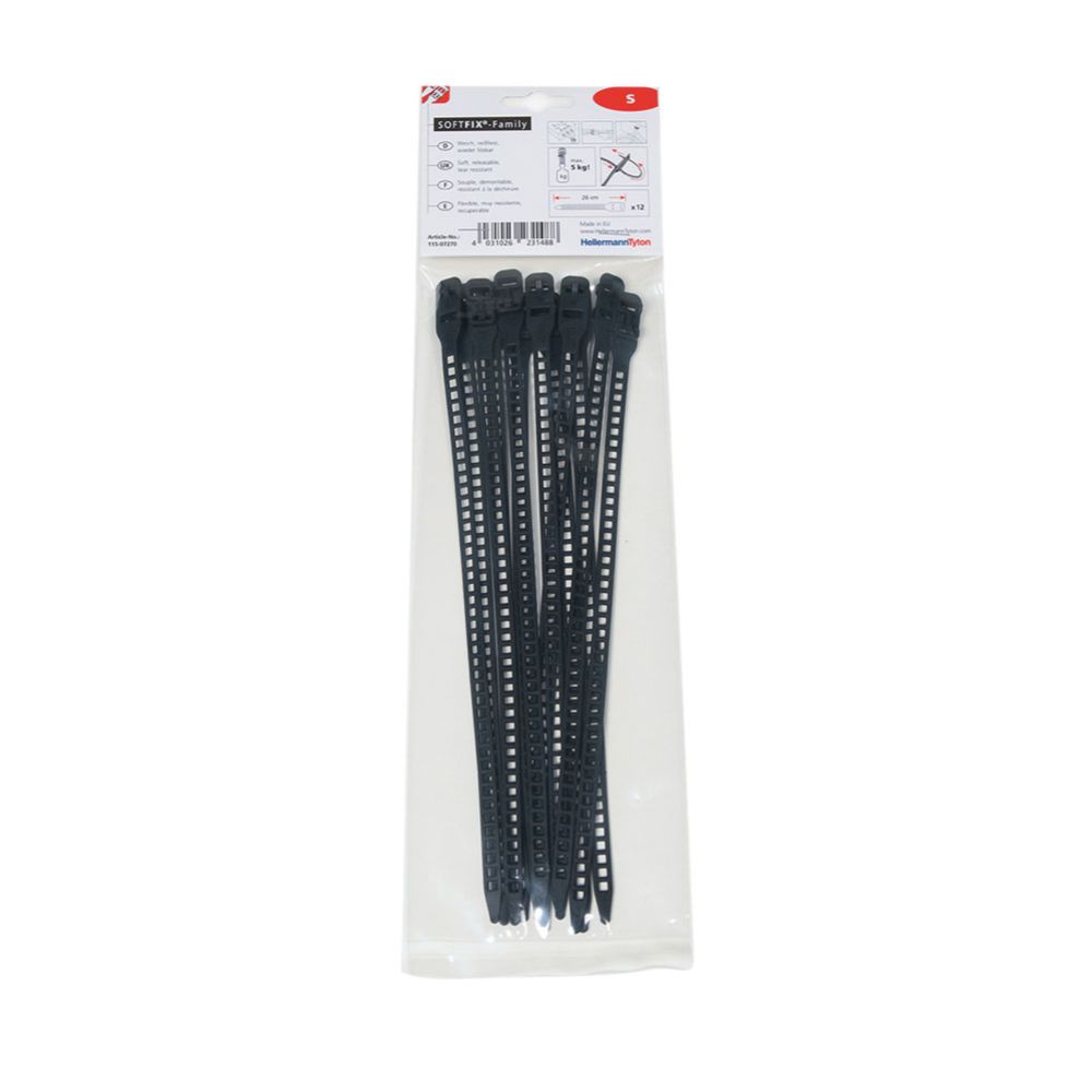 HellermannTyton Softfix S avatav plastvits 260 7,0 must 12 tk