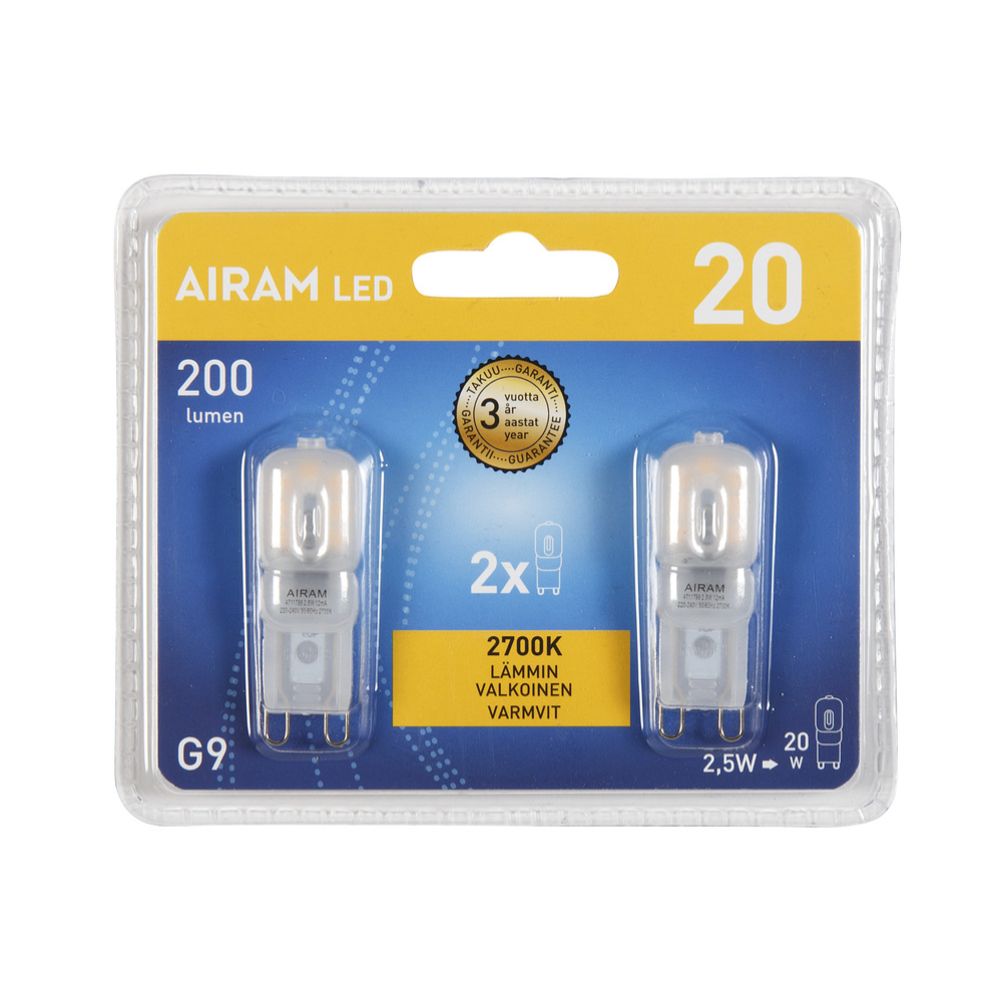 Airam LED-lamp, G9, 2 W, 2700 K, 180 lm, 2 tk