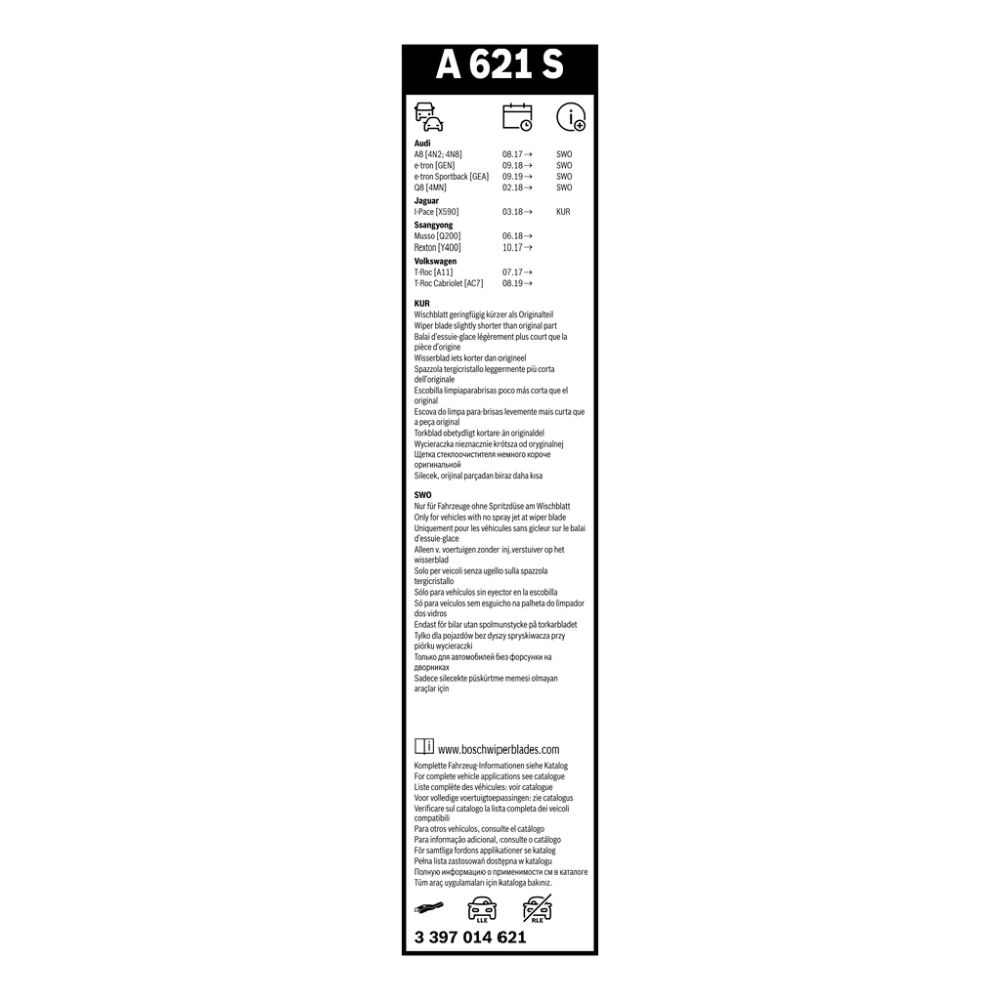 Bosch AeroTwin A621S torkarbladssats 65 + 50 cm