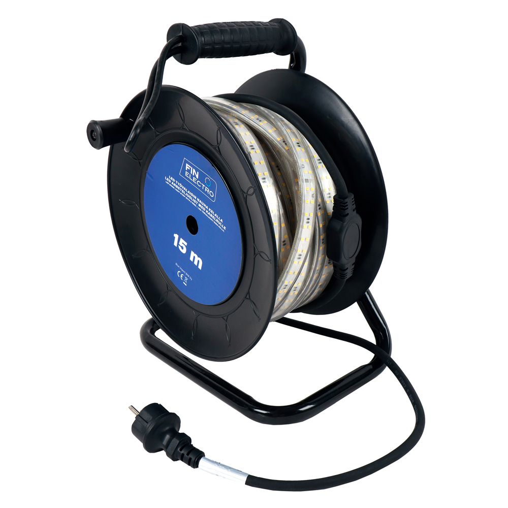 Finelectro LED-valonauha kelalla 15 m 230V 4000K 1,5m pistotulpalla