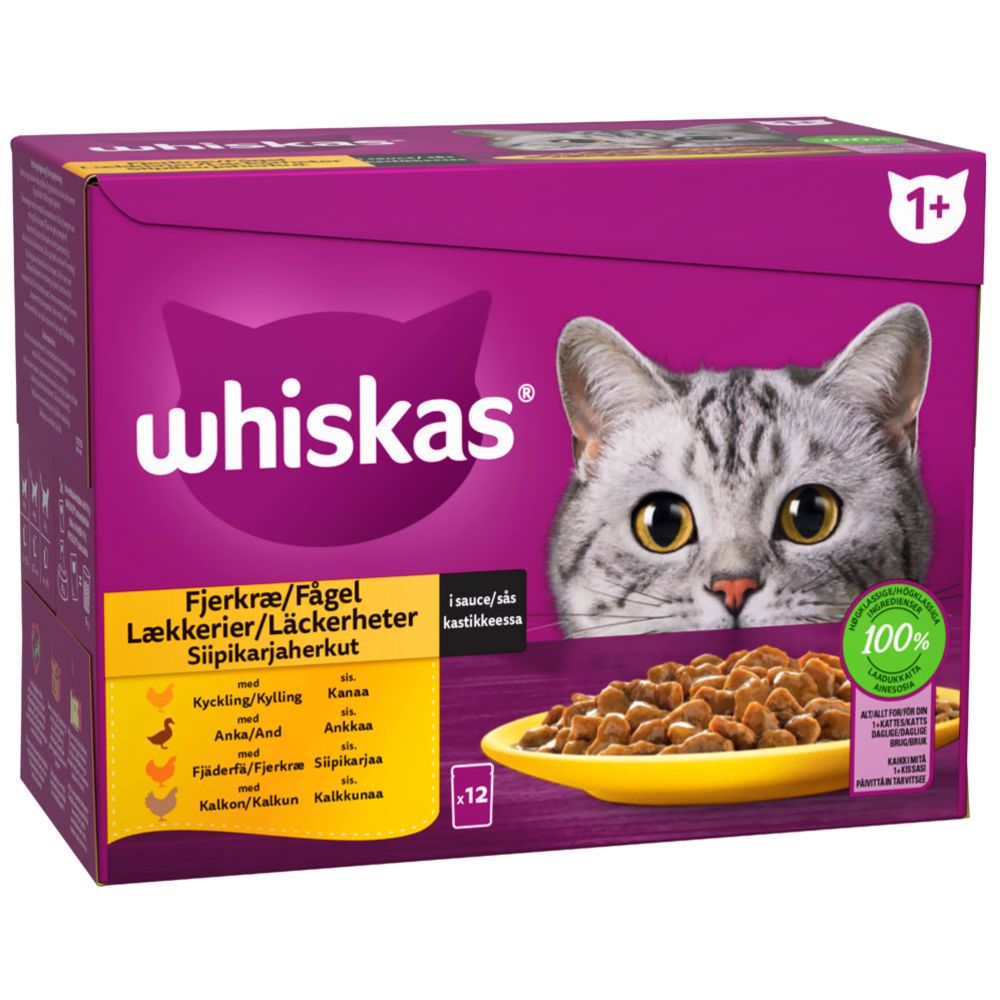Whiskas 1+ Siipikarjalajitelma kastikkeessa 12 x 85 g