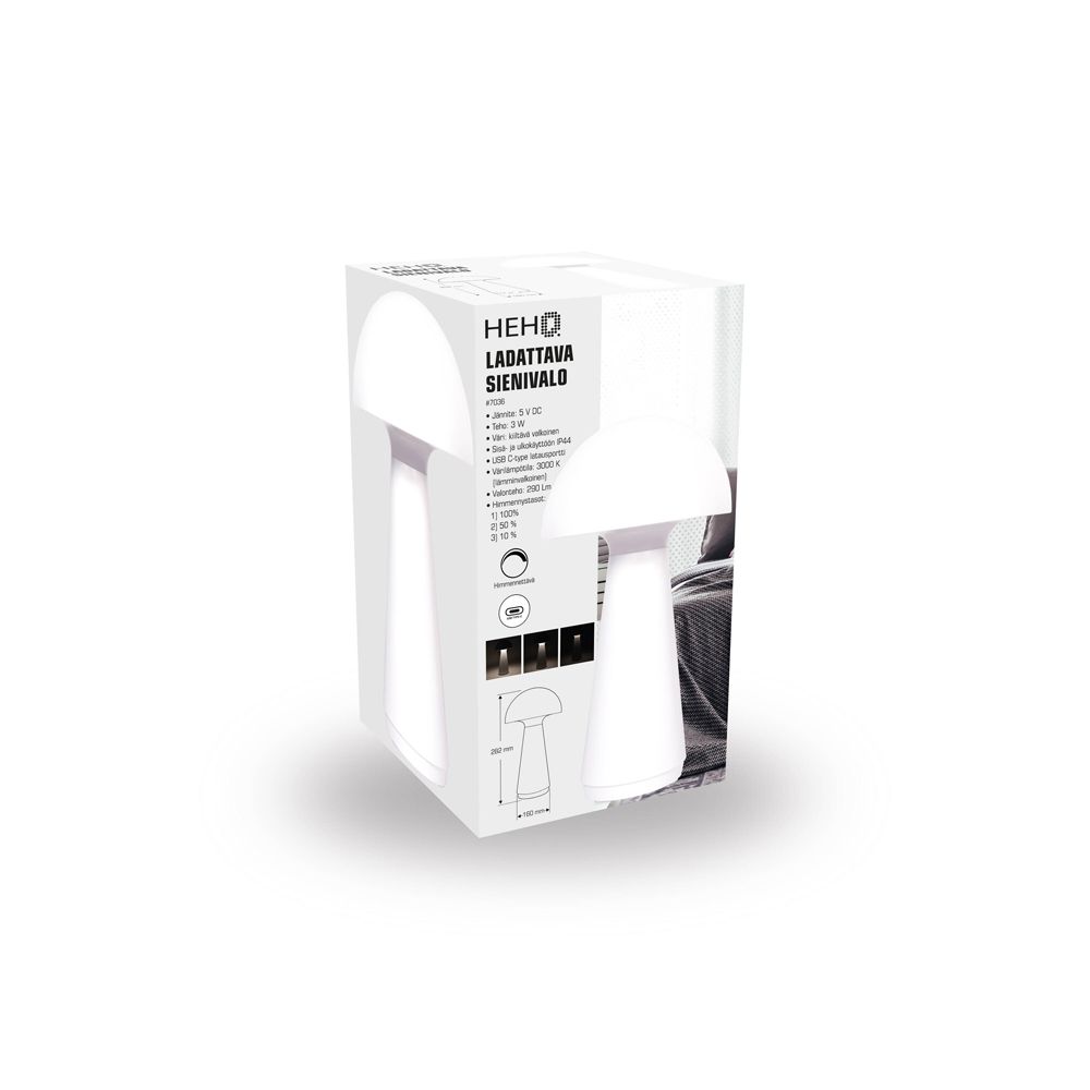 HehQ sieni-pöytävalaisin ladattava 290 lm 3000 K IP44