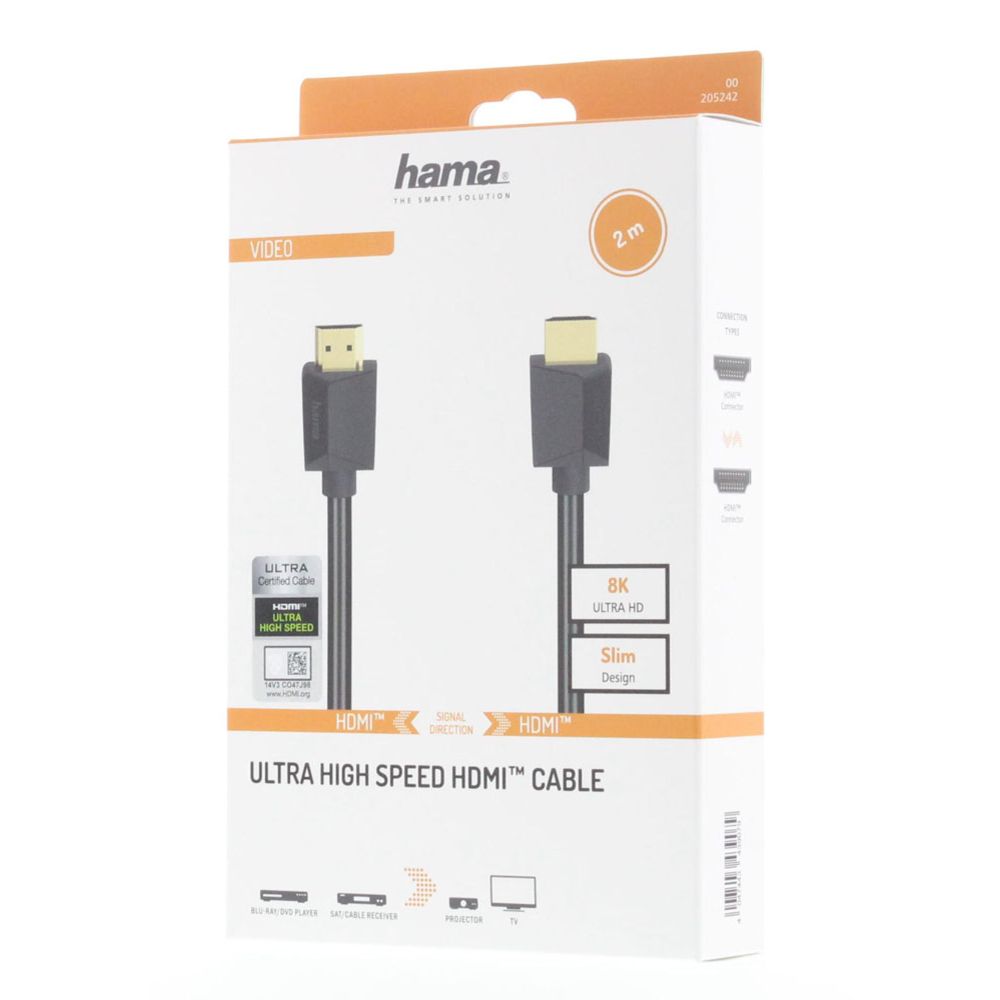 Hama HDMI-kaapeli, HDMI uros - HDMI uros, 8K, Ethernet, 2,0 m