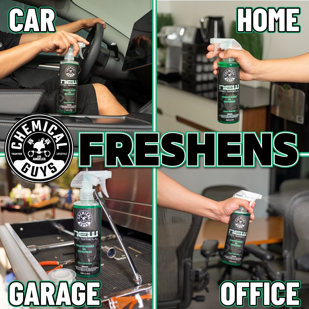 Chemical Guys New Car Smell Air Freshener And Odor Eliminator ilmanraikastin ja hajuntappaja 473 ml