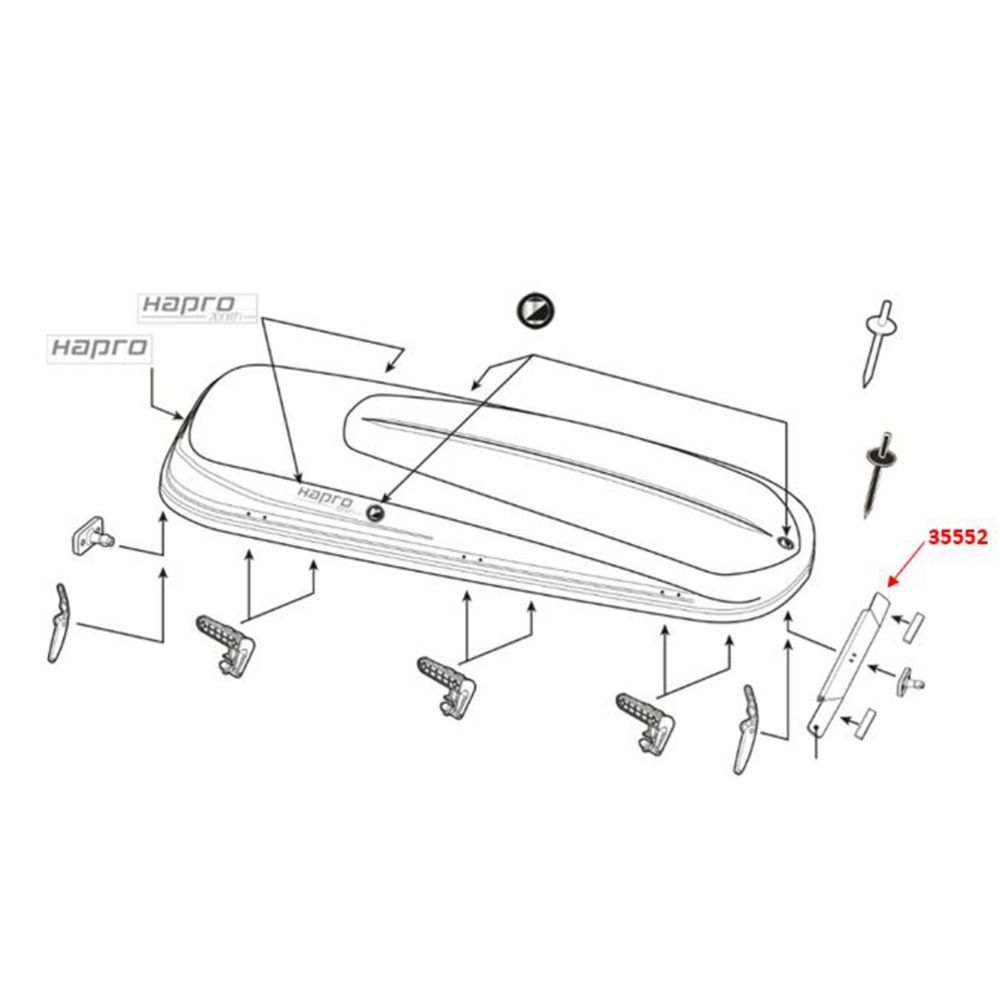 Hapro 35552 vedruhinge kinnitus + tugiraud boksi kaanele (sh needid)