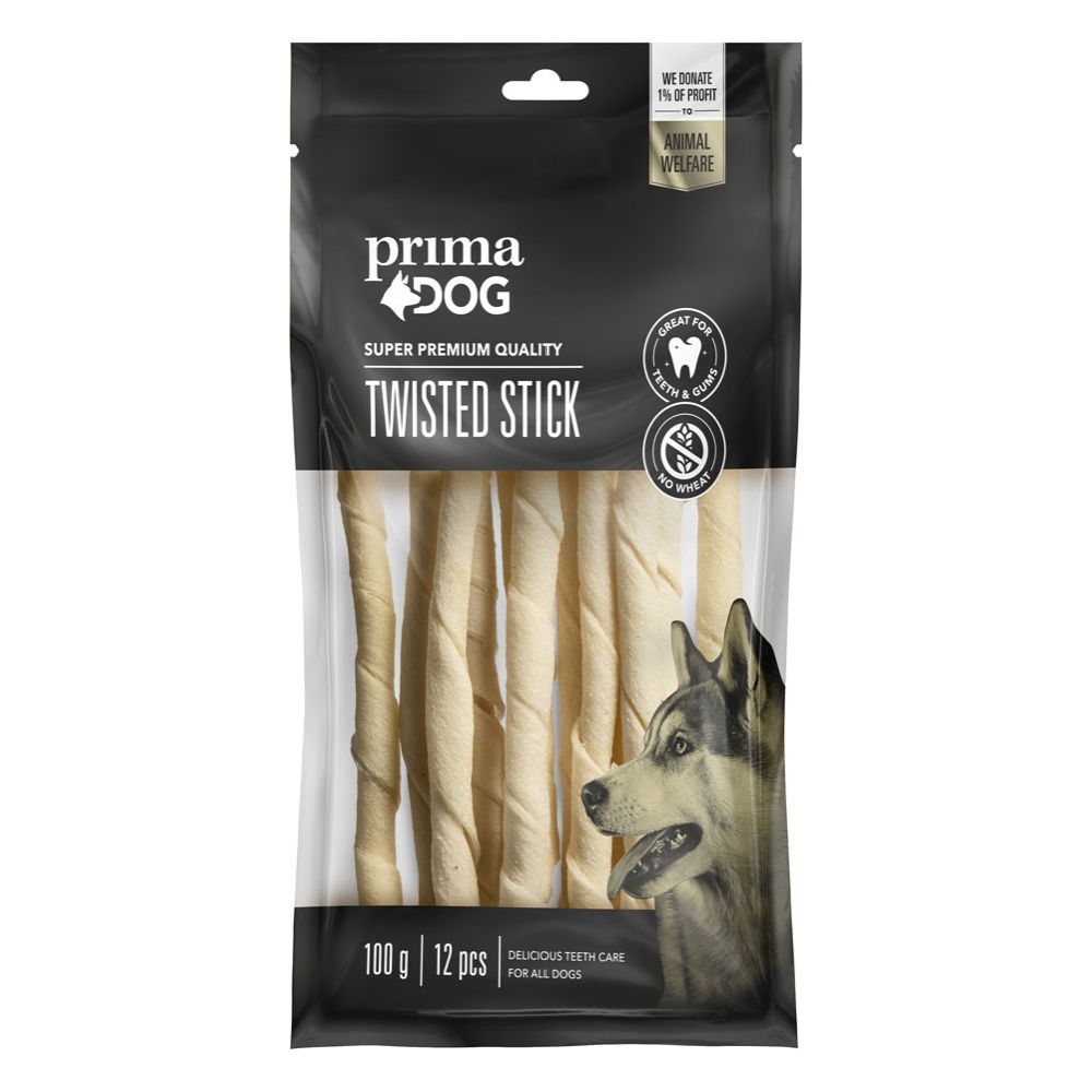PrimaDog vit vriden tuggpinne 13 cm, 100 g
