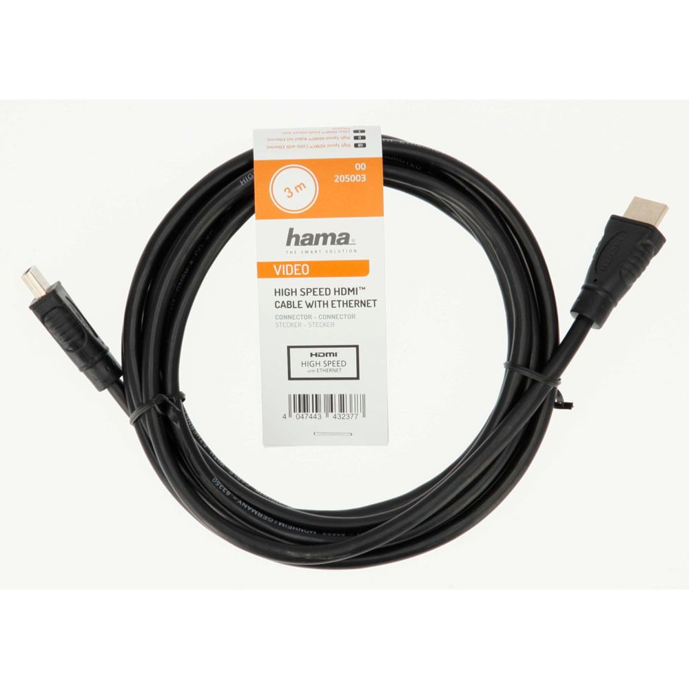 Hama HDMI-kaapeli, HDMI uros - HDMI uros, Ethernet, 3,0 m