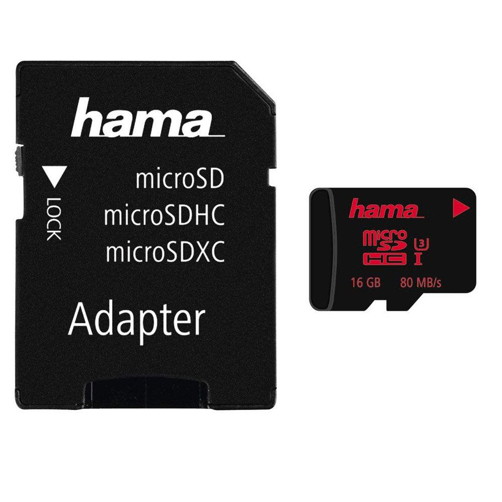 Hama microSDHC minneskort 16 GB UHS Speed Class 3 UHS-I 80 MB/s + adapter
