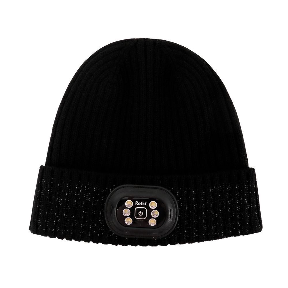 Retki 100% merino mössa med LED-lampa svart