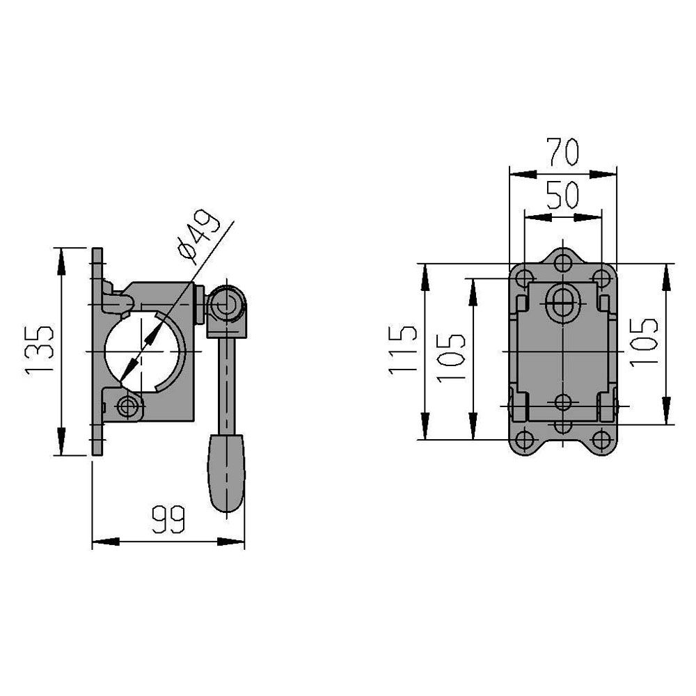 Nokkapyörän kiinnike nivelvarrella ø48mm putkelle