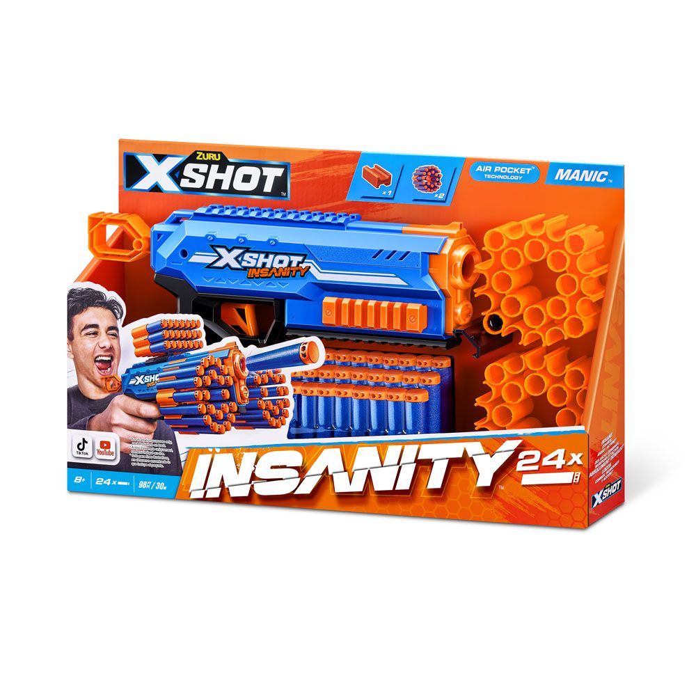 X-Shot Insanity Manic Blaster mängupüstol ja 24 noolt