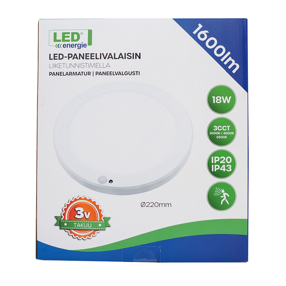 Led Energie downlight EDGE IP20/IP43 1600 lm 18W 3CCT med PIR-sensor