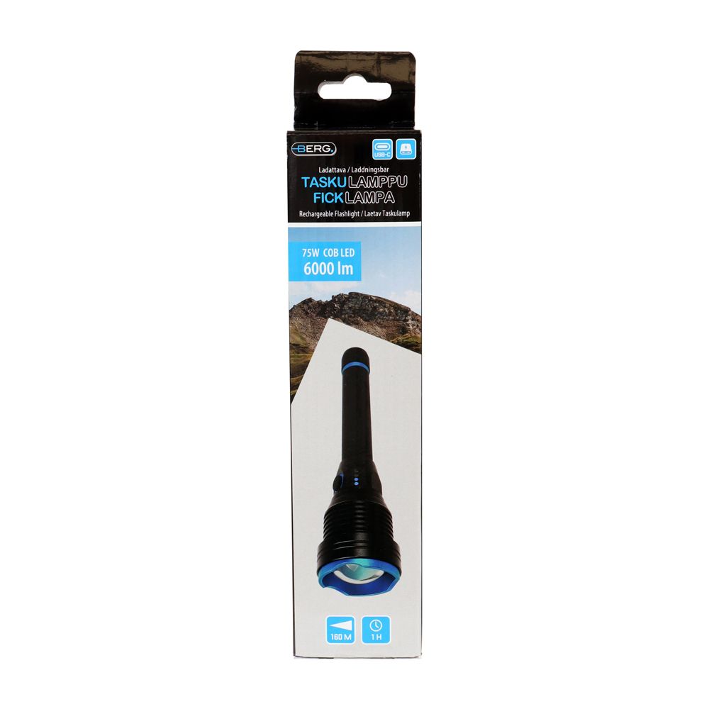Berg uppladdningsbar LED-ficklampa 75 W 6000 lm aluminium