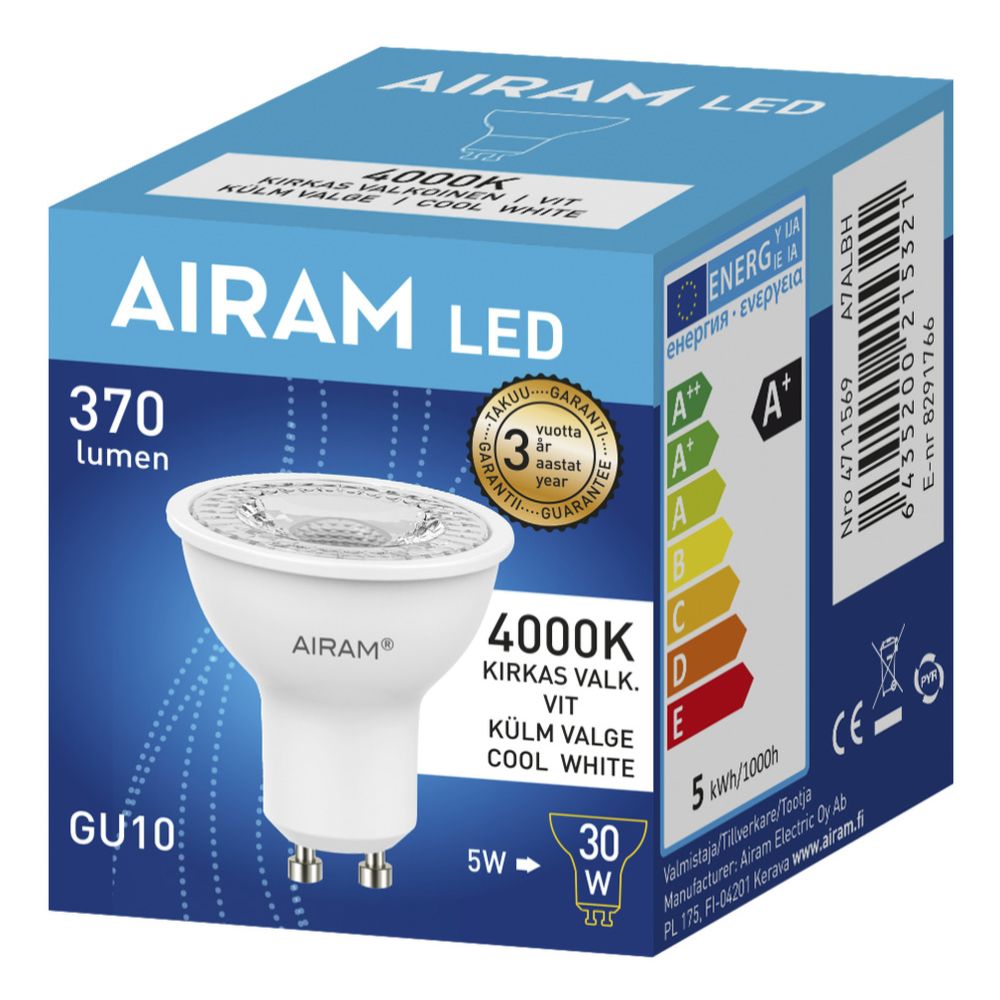 Airam LED kohdelamppu GU10 4,2 W 4000 K 345 lm