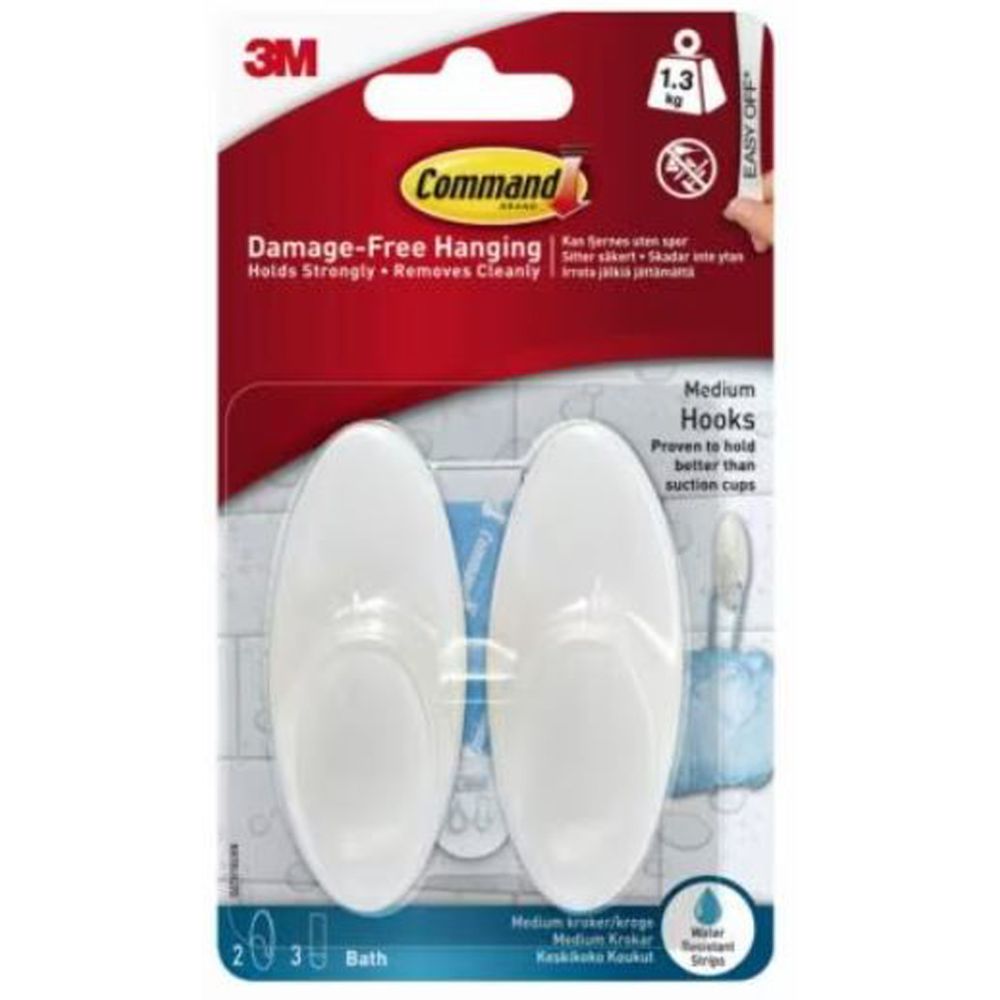 3M Command BATH18 yleiskoukku kylpyhuoneeseen < 1,3 kg, 2 kpl valkoinen