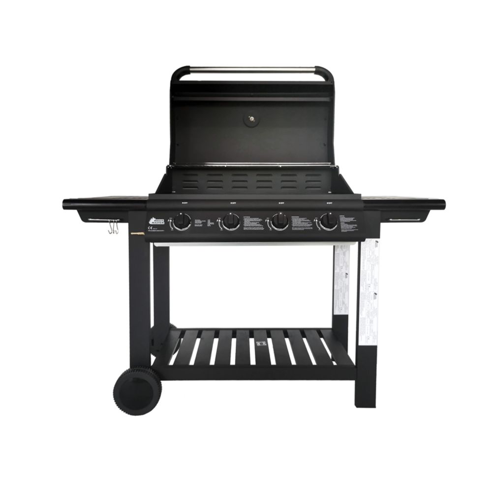 Roastmaster 4-polttiminen kaasugrilli puutasolla