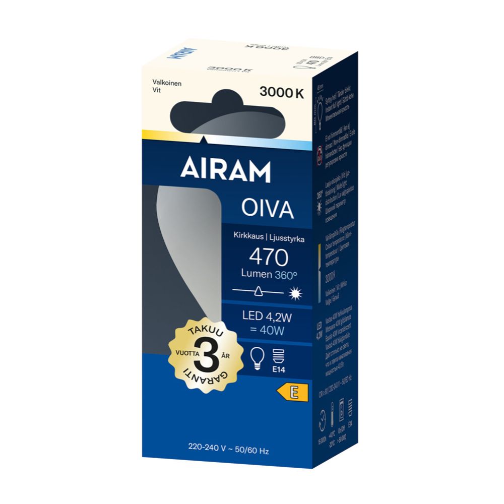 Airam Oiva LED-pienkupulamppu P45 E14 4,2 W 470lm 3000K
