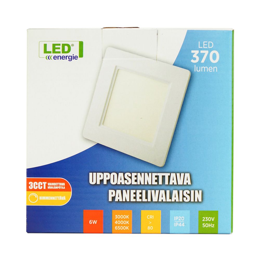 Led Energie hämardatav paneelvalgusti, süvistatav, 3CCT, 6 W, 370 lm