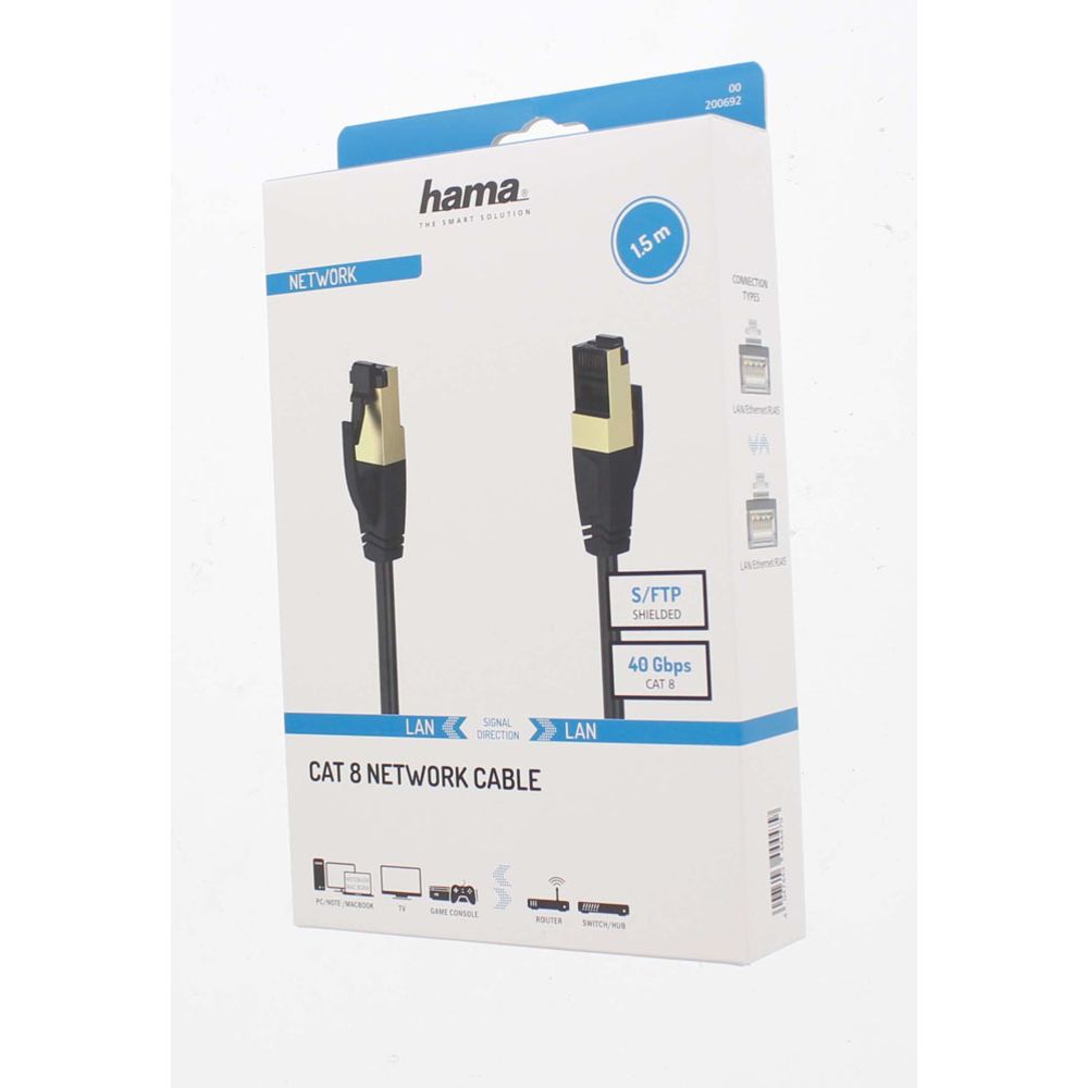 Hama nätverkskabel, CAT-8, RJ45 hane – RJ45 hane, S/FTP, 40 Gbit/s, 1,5 m