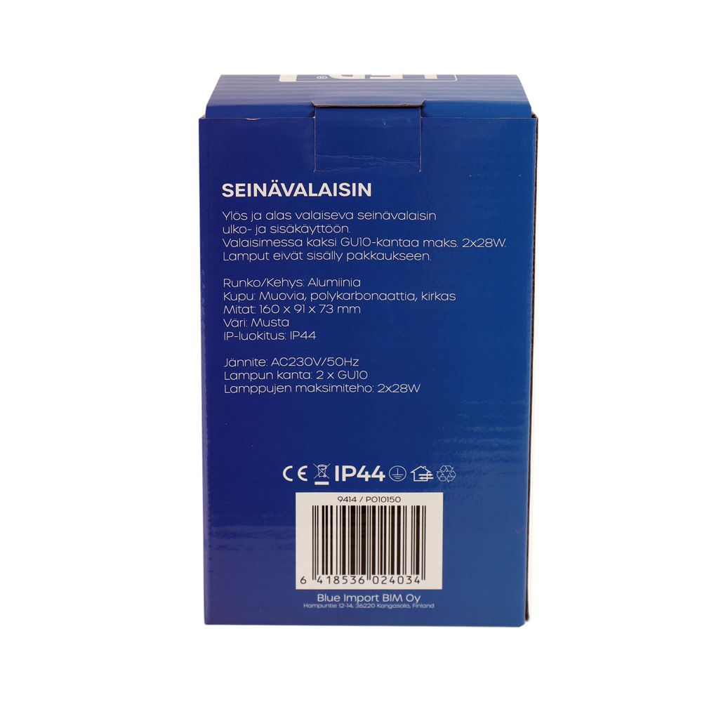 Led Energie Rooma seinävalaisin 2 x GU10 230 V IP44 musta