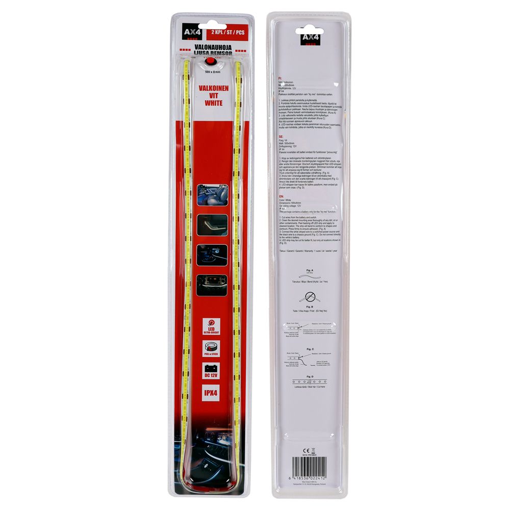 AX4 COB LED-valgusriba, valge, 12 V, 500 mm, 2 tk