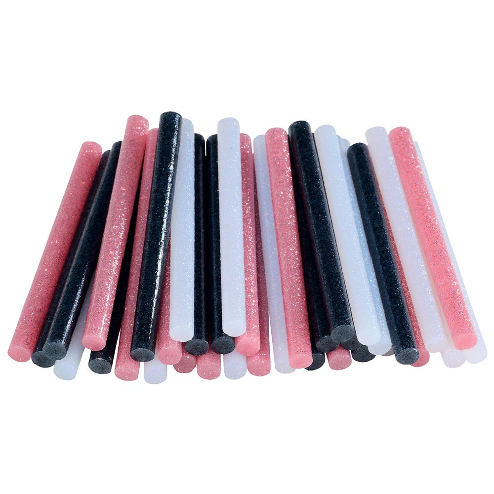 Rapid limstav svart / rosa / vit glitter Ø7 mm, 95 mm, 36 st.