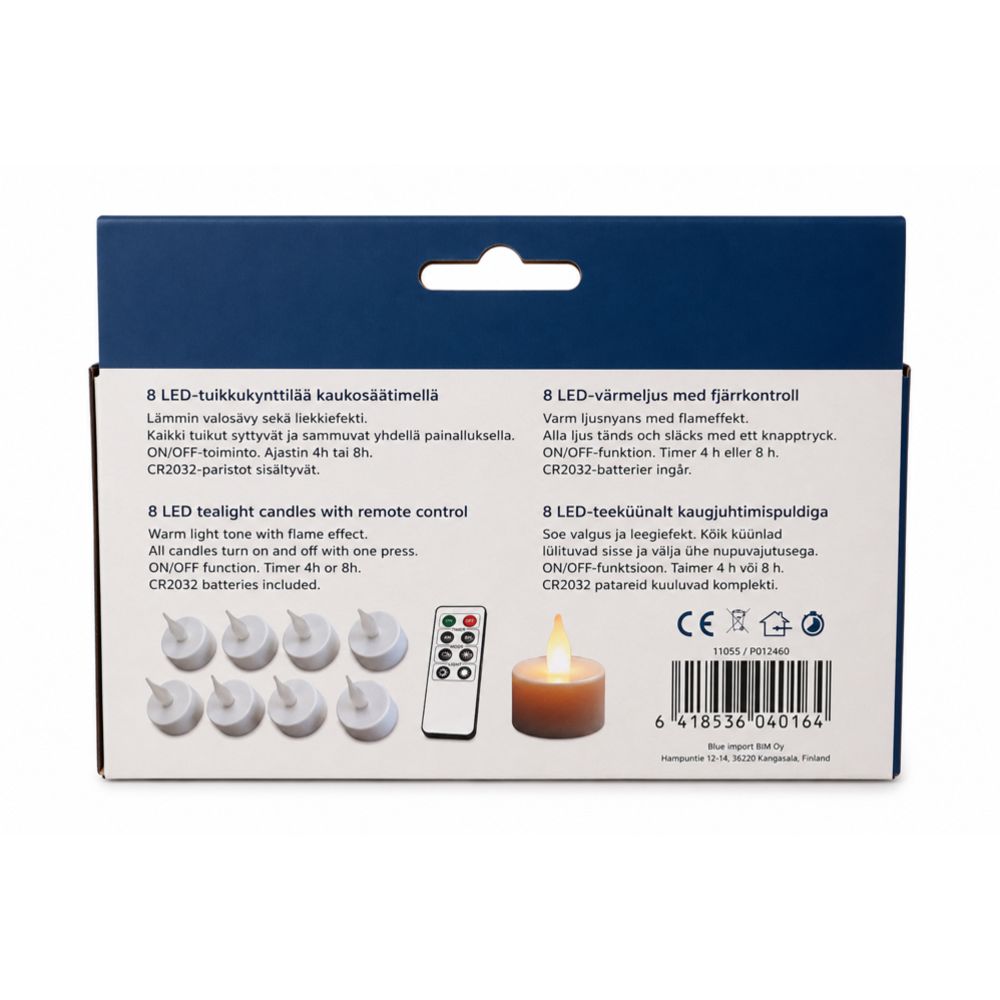 NordLight LED-teeküünalde komplekt koos kaugjuhtimispuldiga, 8 tk