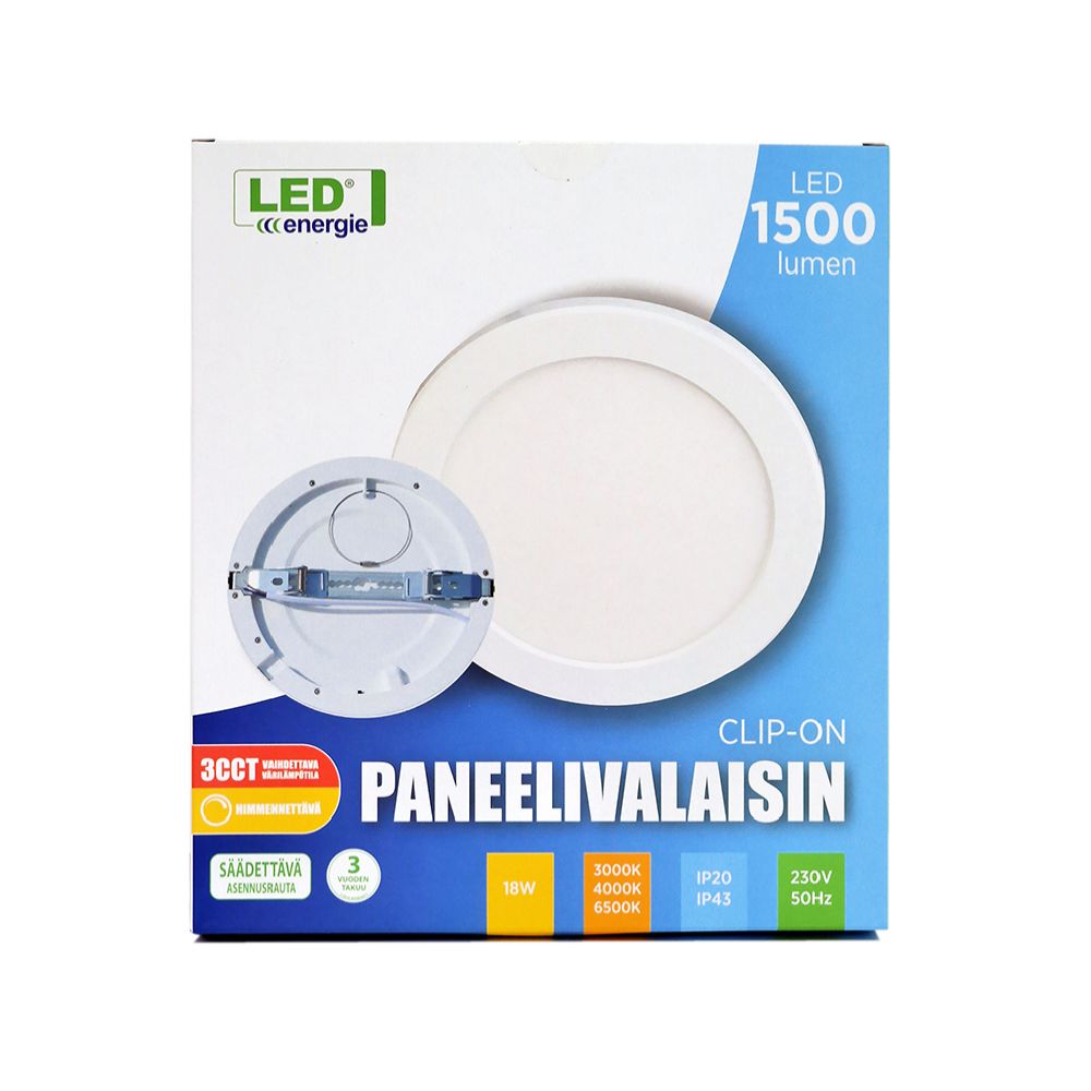 Led Energie CLIP-ON LED-panel 3CCT DIM 18 W 1500 lm vit