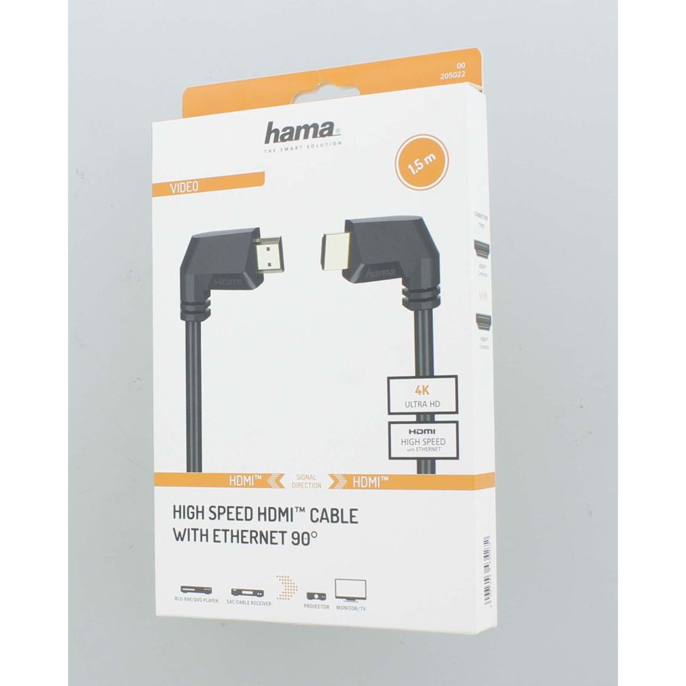 Hama HDMI kaabel, HDMI isane 90° - HDMI isane 90°, 4K, Ethernet, 1,5 m