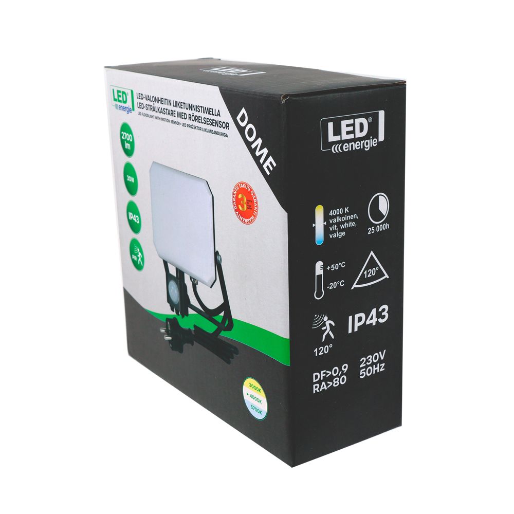Led Energie DOME valonheitin PIR-liiketunnistimella 30 W 2700 lm 4000 K IP43