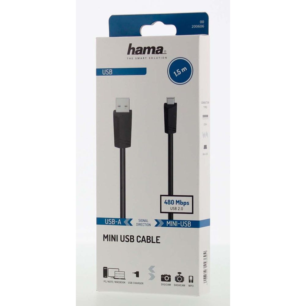 Hama USB-kabel, USB-A hane – Mini-USB hane, USB 2.0, 480 Mbit/s, 1,5 m
