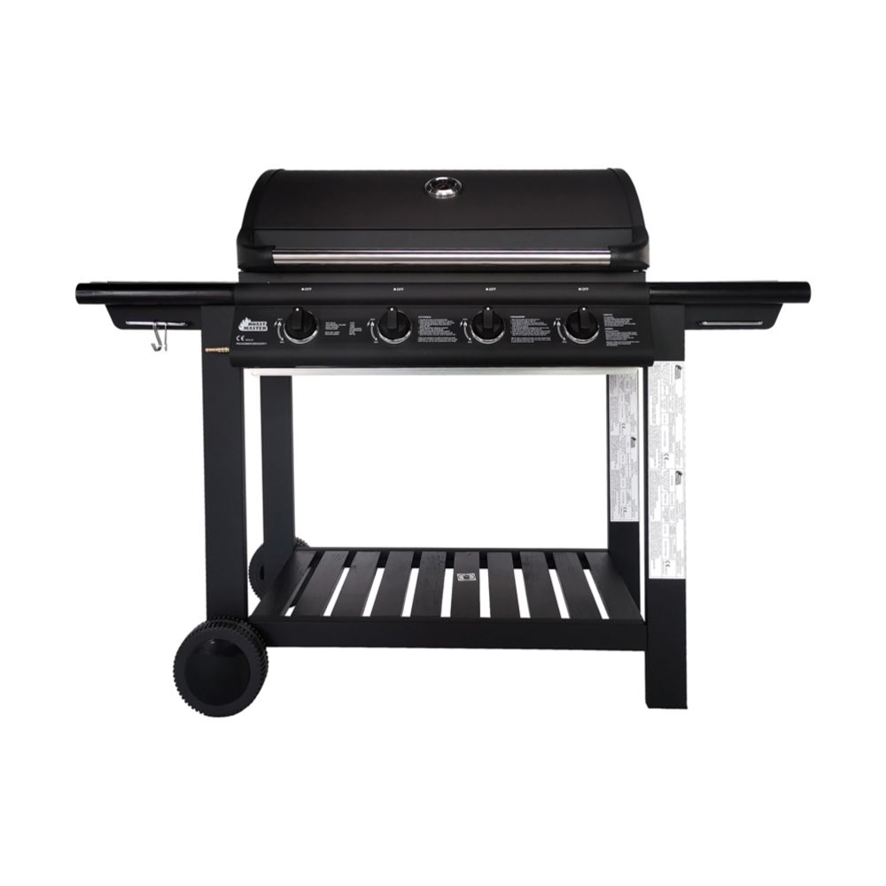 Roastmaster 4-polttiminen kaasugrilli puutasolla