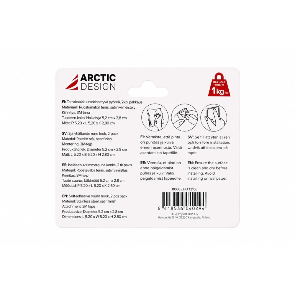 Arctic Design itsekiinnittyvä tarrakoukku pyöreä 52mm 2kpl