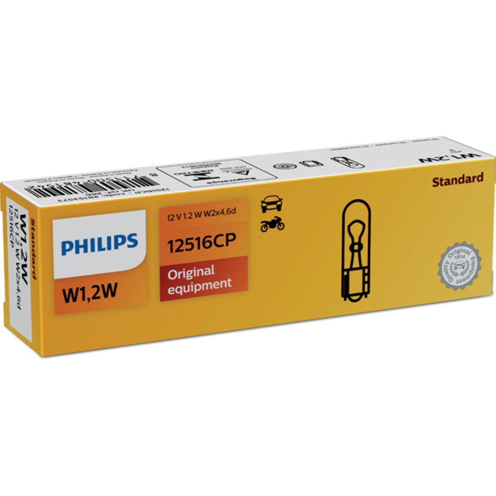 Philips glassockellampa 12V 1,2W W1,2W (T5) 10 st.