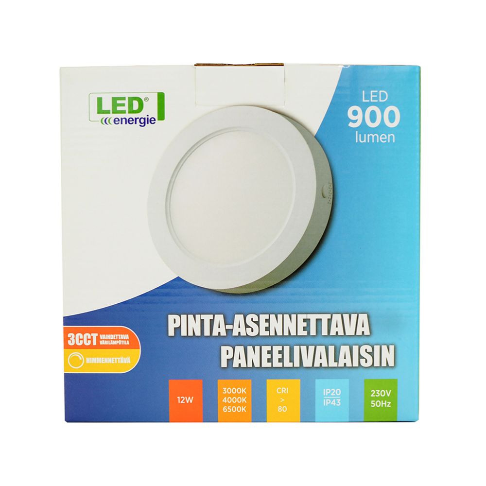 LED-panellampa 12 W 3000 K/4000 K/6500 K 900 lm dimbar, ytmontering